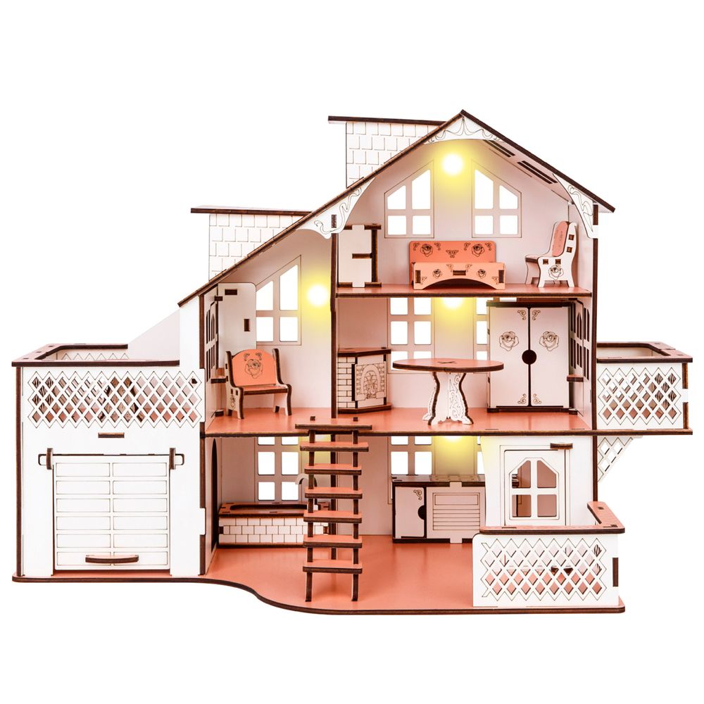Кукольный домик GoodPlay, с гаражом и подсветкой, 57х27х35 см, арт. B011