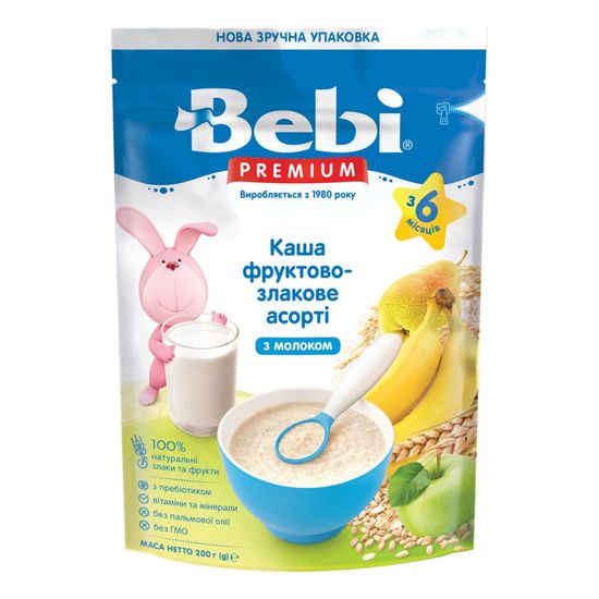 Каша молочная Bebi Premium Фруктово-злаковое ассорти, с 6 мес., 200 г, арт. 1105060