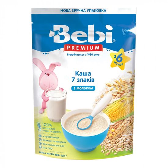 Каша молочна Bebi Premium 7 злаків, з 6 міс., 200 г, арт. 1105062