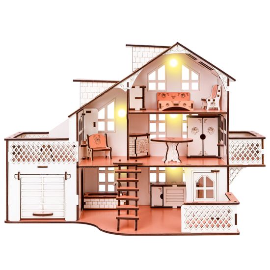 Ляльковий будинок GoodPlay, з гаражем та підсвічуванням, 57х27х35 см, арт. B011