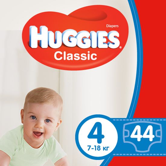 Подгузники Huggies Classic, размер 4, 7-18 кг, 44 шт, арт. 5029053573915