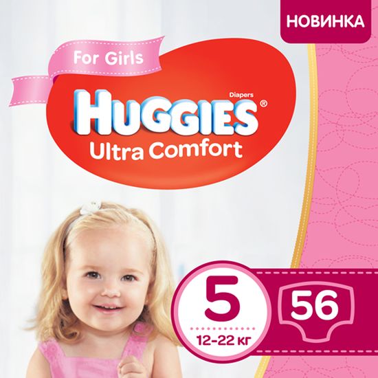 Подгузники Huggies Ultra Comfort для девочки, размер 5, 12-22 кг, 56 шт, арт. 5029053543642