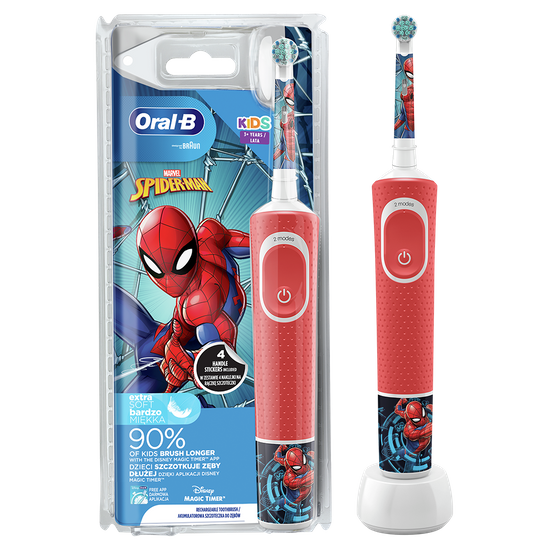 Электрическая зубная щетка Oral B "Spiderman", от 3 лет, арт. 741757, цвет Красный