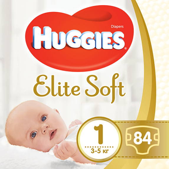 Подгузники Huggies Elite Soft, размер 1, 3-5 кг, 84 шт, арт. 5029053547947